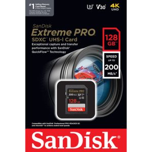 SanDisk 128GB Extreme PRO UHS-I SDXC 200MB/s V30 Hafıza Kartı